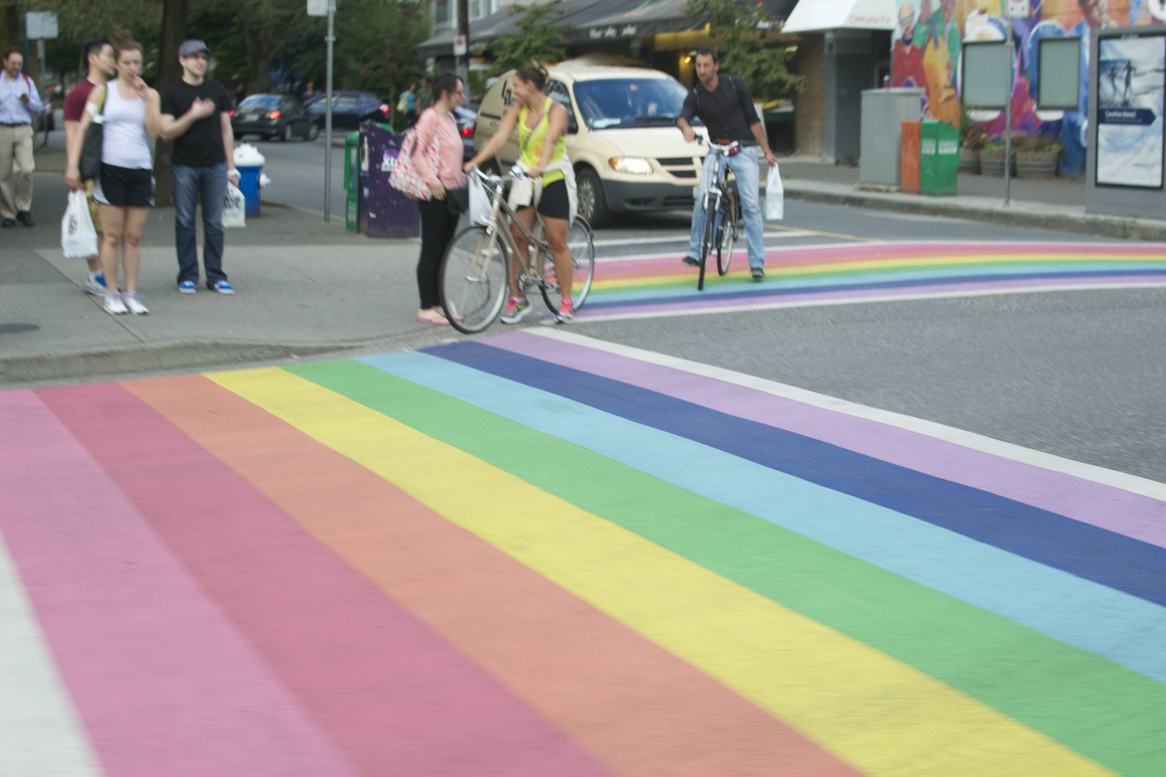Davie Street has Canada's first permanent rainbow-coloured crosswalk, I approve!